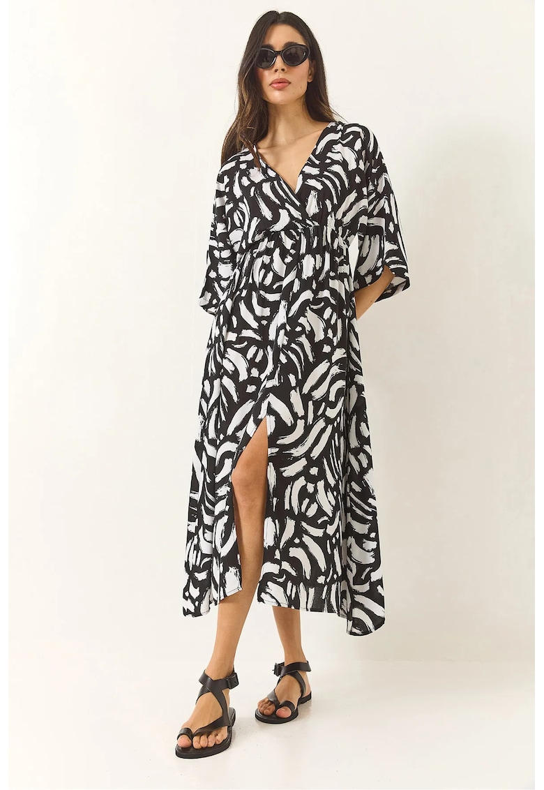 Rochie midi - model abstract - decolteu in V - viscoza -