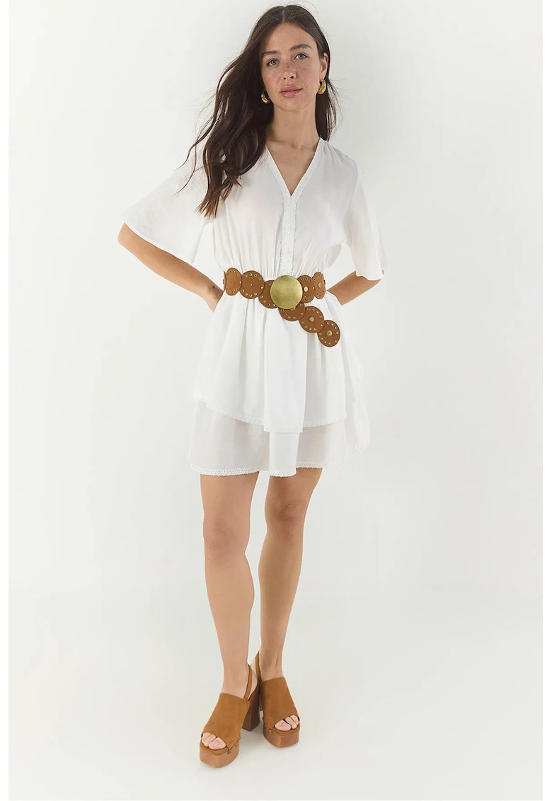 Rochie mini - HiCCUP - decolteu in V - detalii din dantela - alb - viscoza si nailon