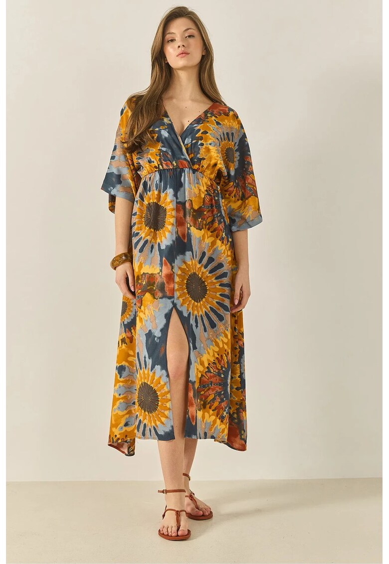 Rochie maxi dama HiCCUP - decolteu in V - imprimeu floral - viscoza - multicolor