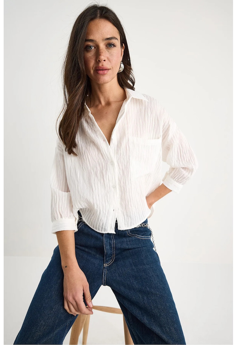 Camasa dama LUCCI - dungi texturate - alb - viscoza si nylon