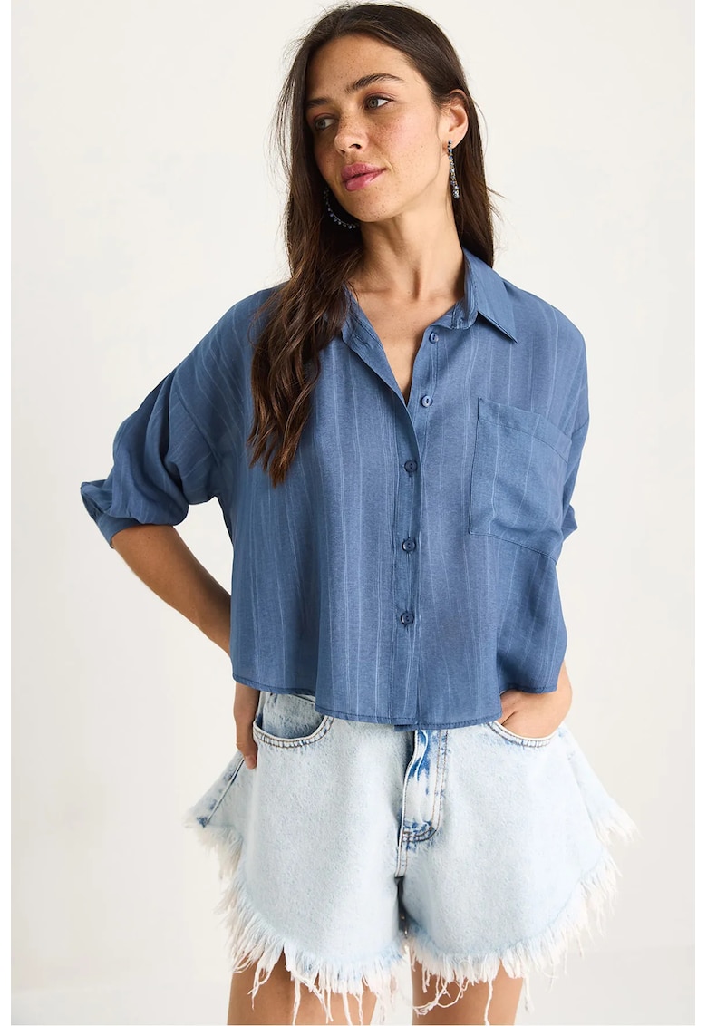 Camasa dama LUCCI - dungi texturate - albastru - viscoza si nylon