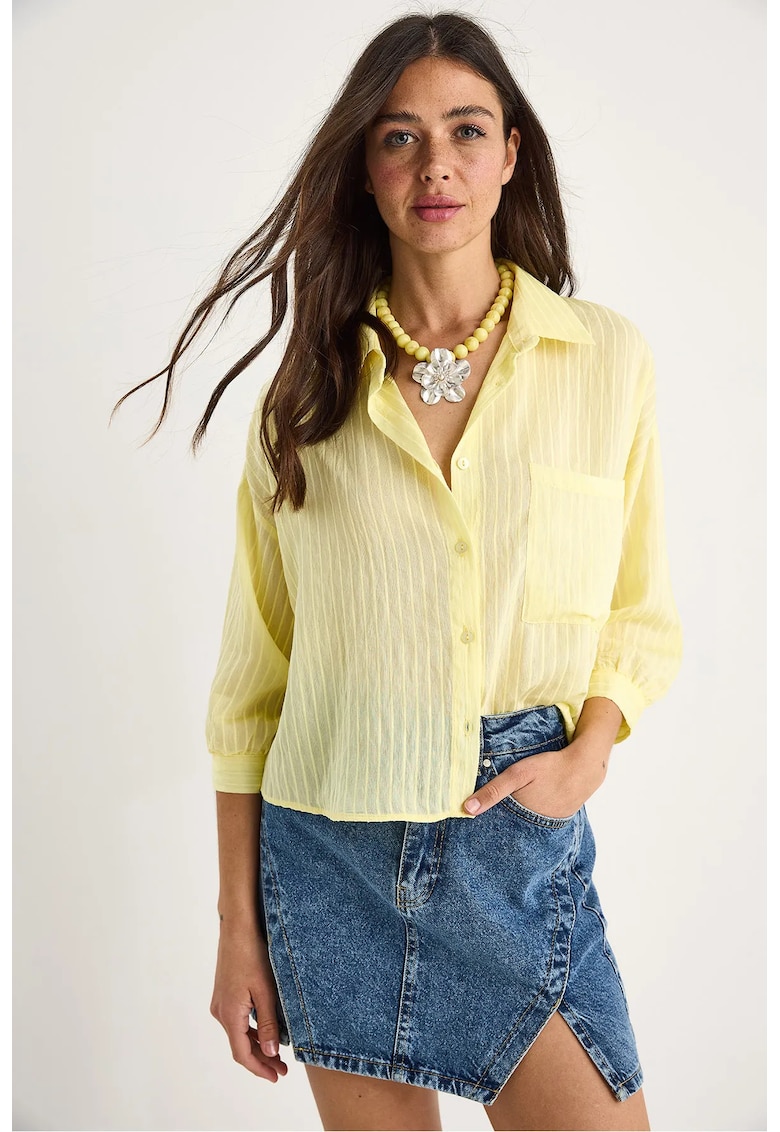 Camasa dama LUCCI - dungi texturate - galben - viscoza si nylon