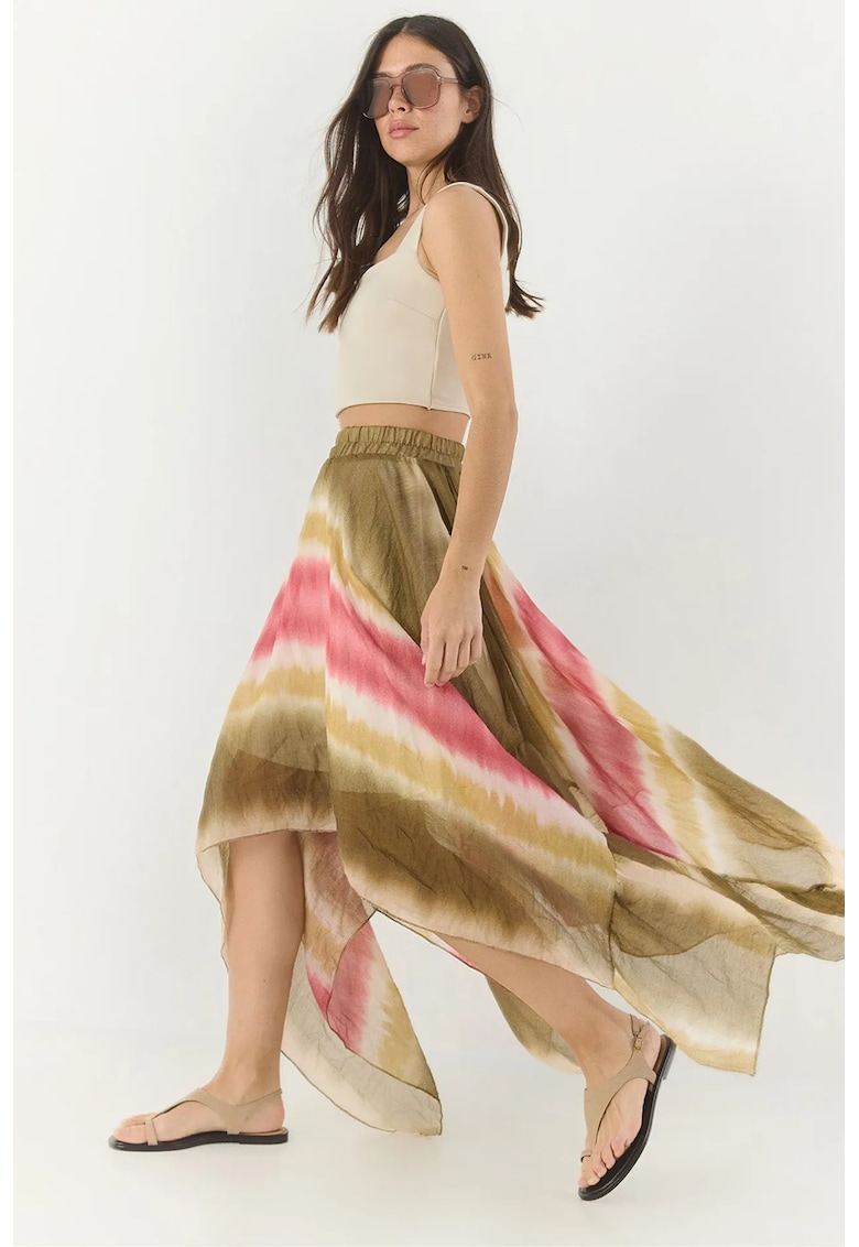Fusta maxi - cu captuseala - degrade - verde-roz - tul