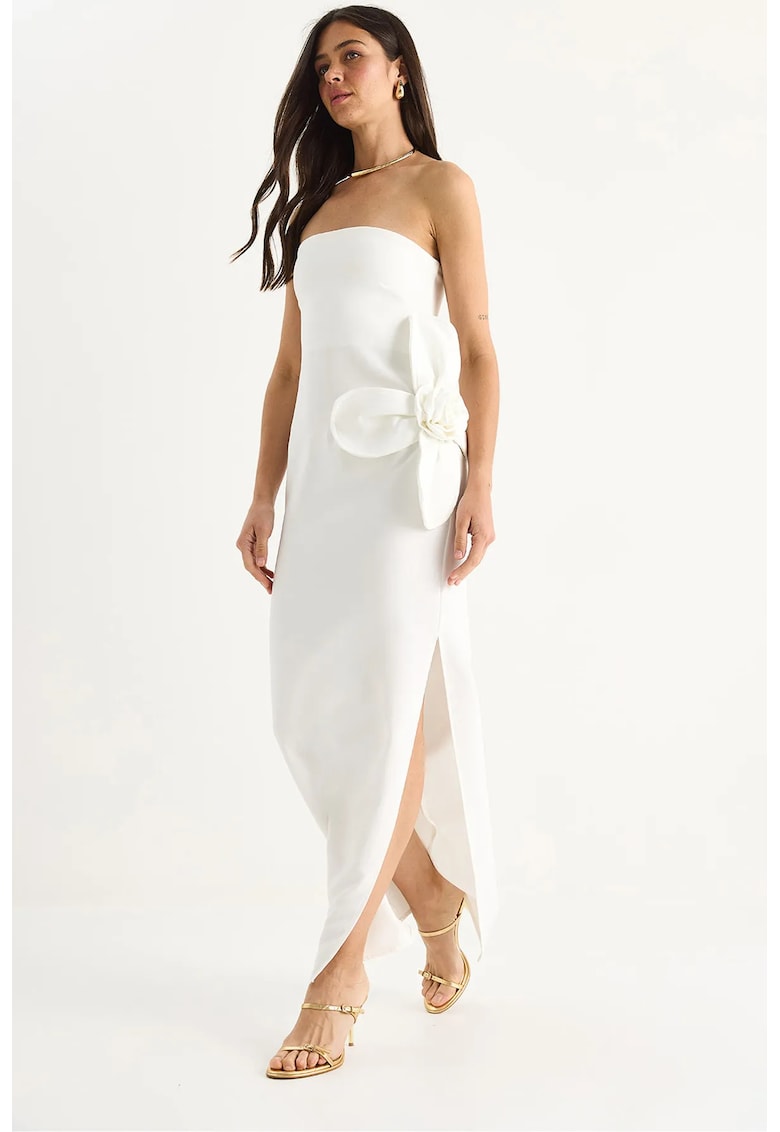 Rochie maxi dama -  fara bretele - poliester/elastan - alb