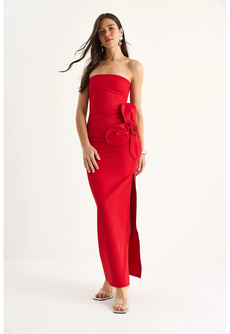 Rochie maxi - floral - rosu - jerseu