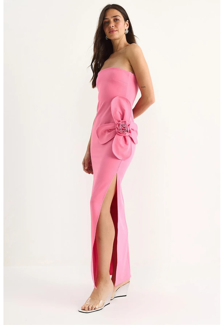 Rochie maxi dama -  fara bretele - poliester/elastan - roz