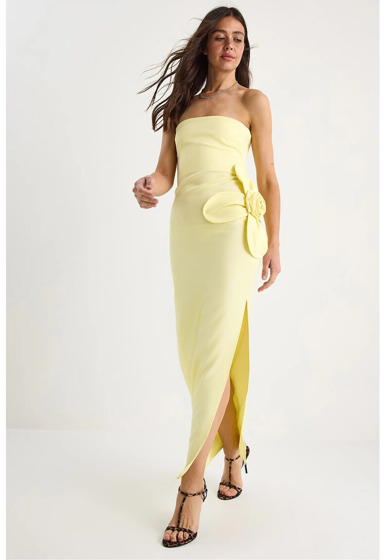 Rochie maxi dama -  fara bretele - poliester/elastan - galben