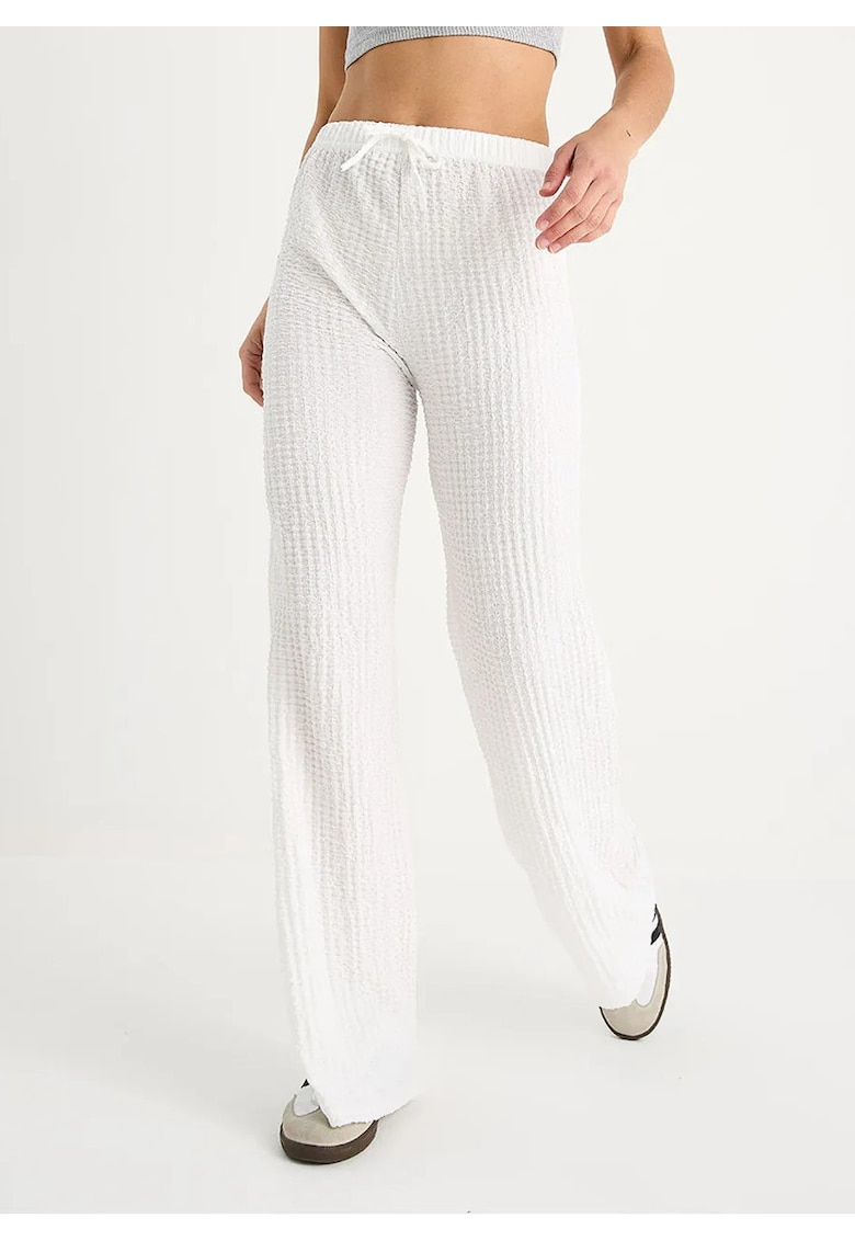 Pantaloni dama - HiCCUP - texturati - picior larg - alb - poliester-lycra