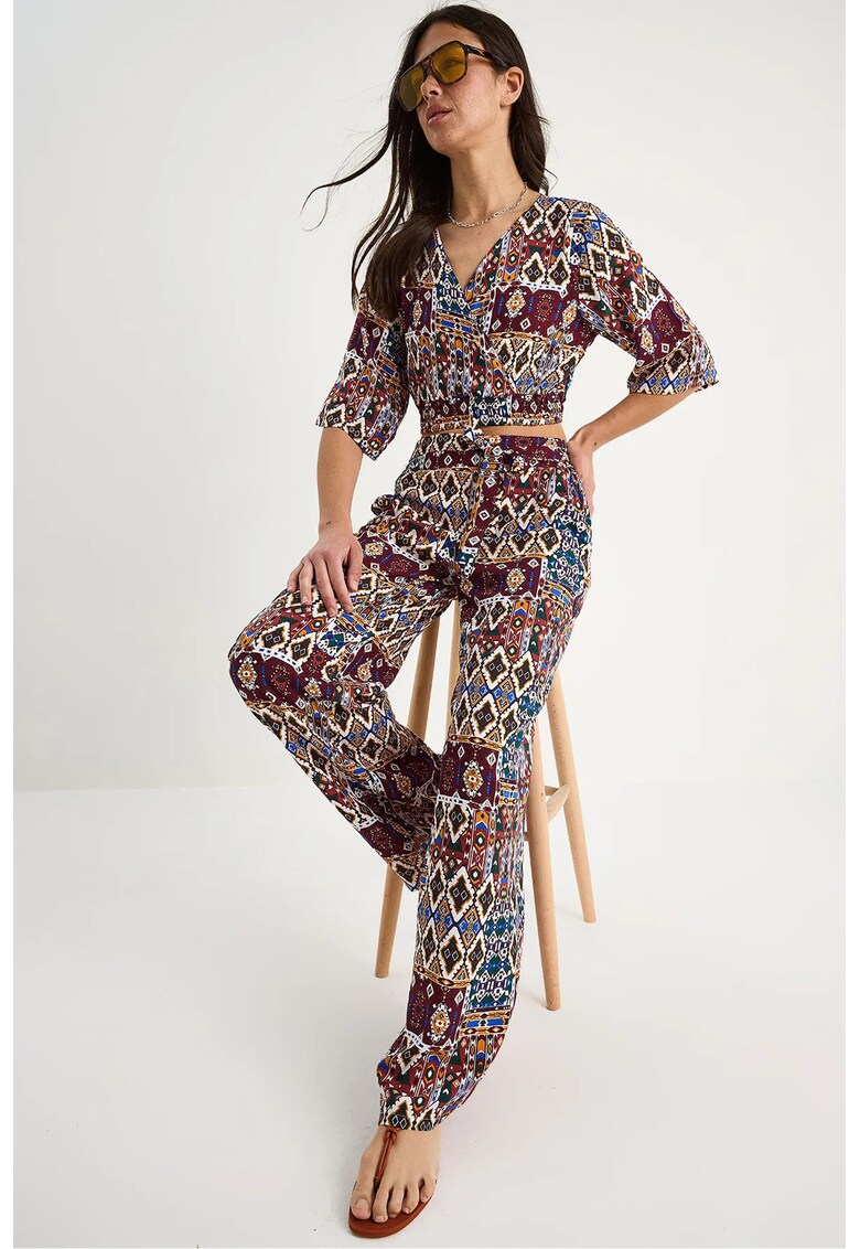 Set doua piese -  crop cu decolteu in V - rosu - viscoza