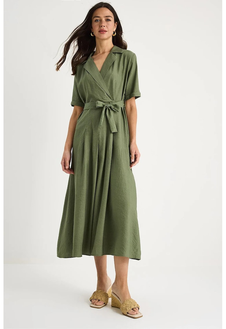 Rochie midi dama cu cordon - bumbac/elastan - verde