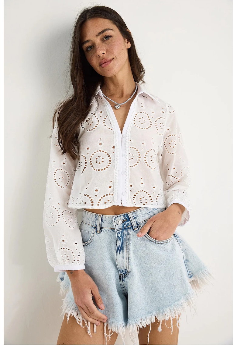 Camasa scurta - brodata - alb - poliester