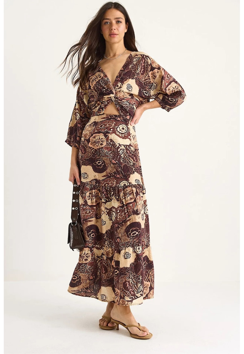 Rochie maxi - HiCCUP - imprimeu etnic - decolteu in V - multicolor - textil