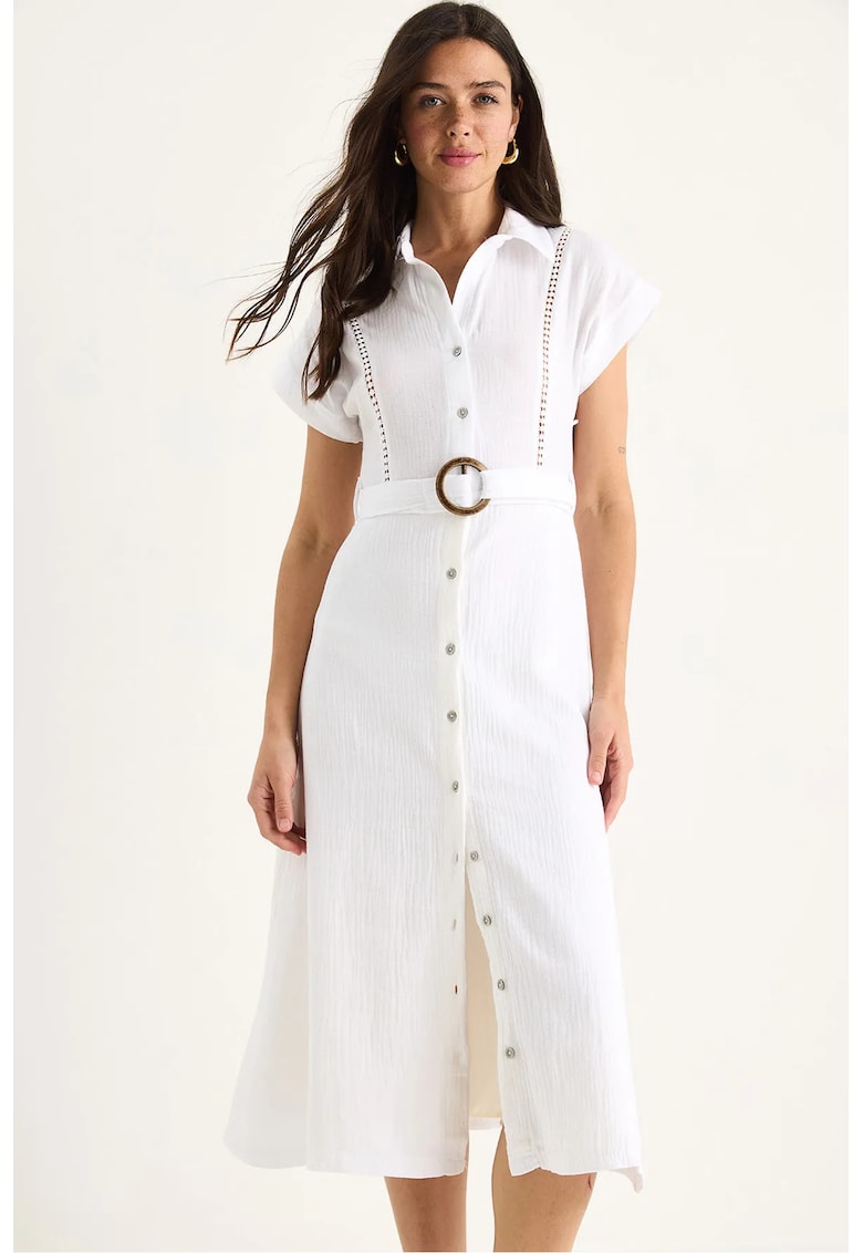 Rochie midi - HiCCUP - bumbac texturat - guler camasa - alb