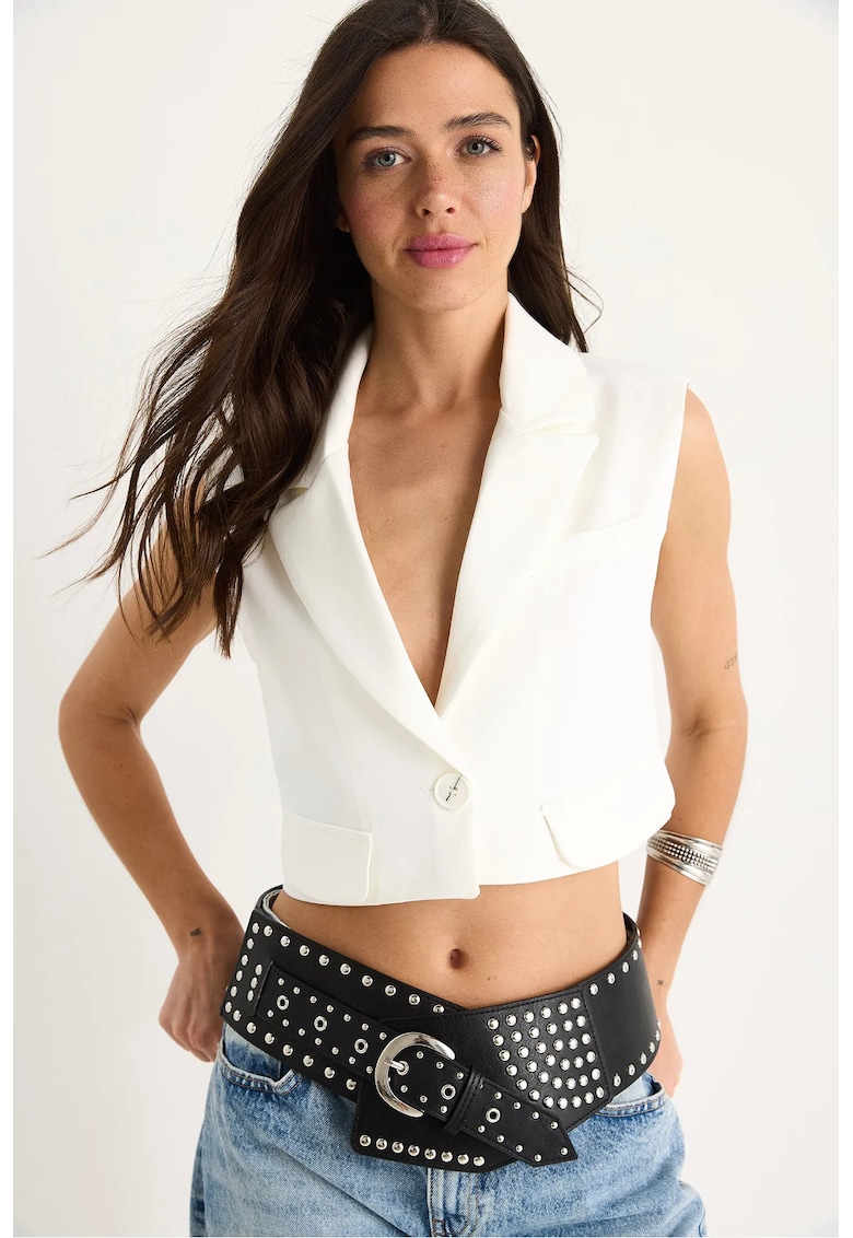 Vesta scurta - Alb - Textil