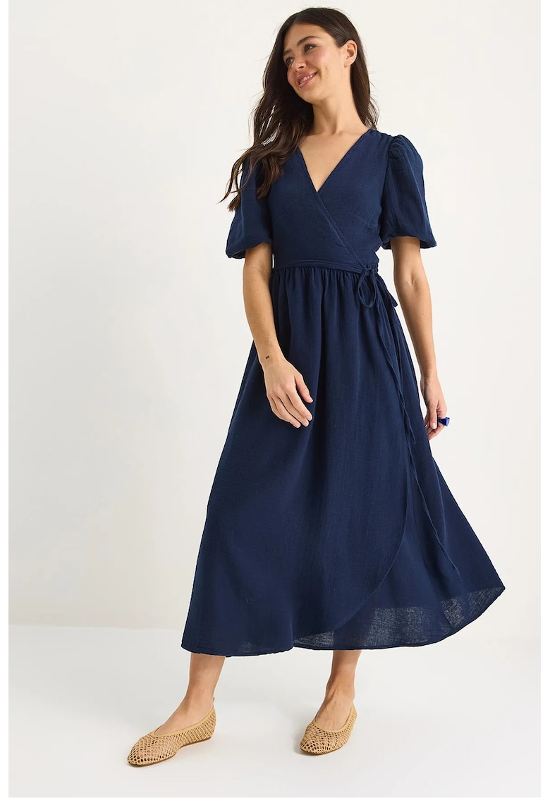 Rochie midi dama - bumbac - decolteu in V