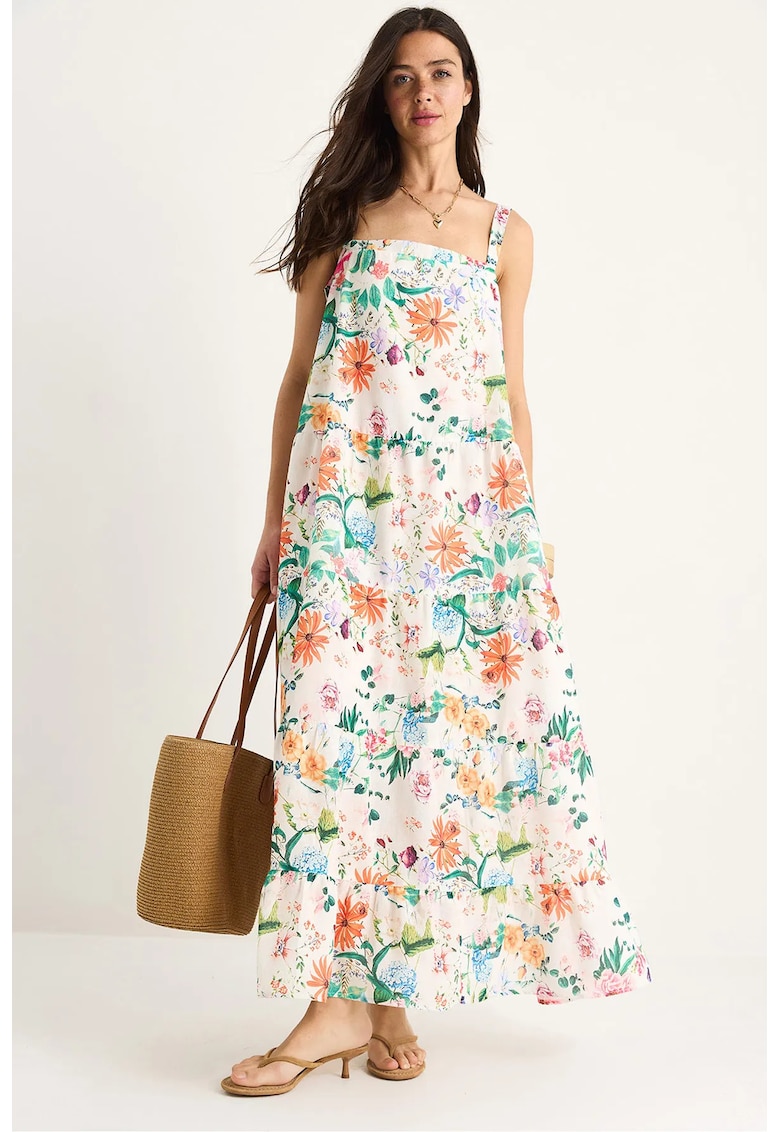 Rochie maxi - guler patrat - flori - multicolor - poliester Rochie maxi - guler patrat - flori - multicolor - poliester