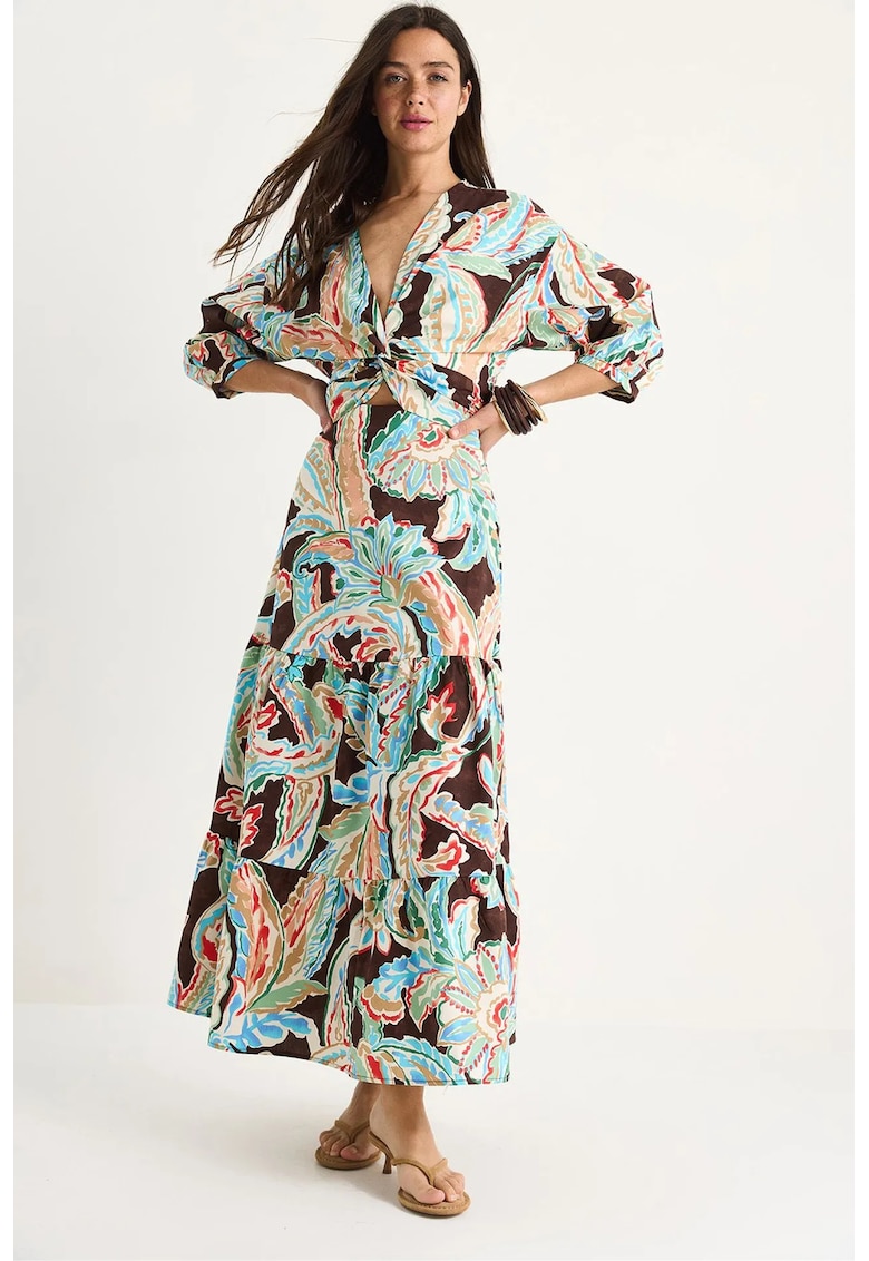 Rochie maxi - HiCCUP - imprimeu etnic - decolteu in V - multicolor - poliester-elastan