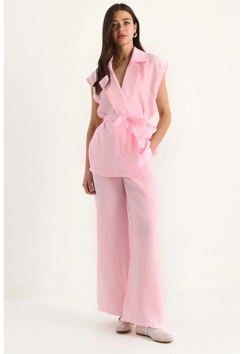 Set doua piese - vesta cu maneca lunga si pantaloni largi - roz - modal-viscoza