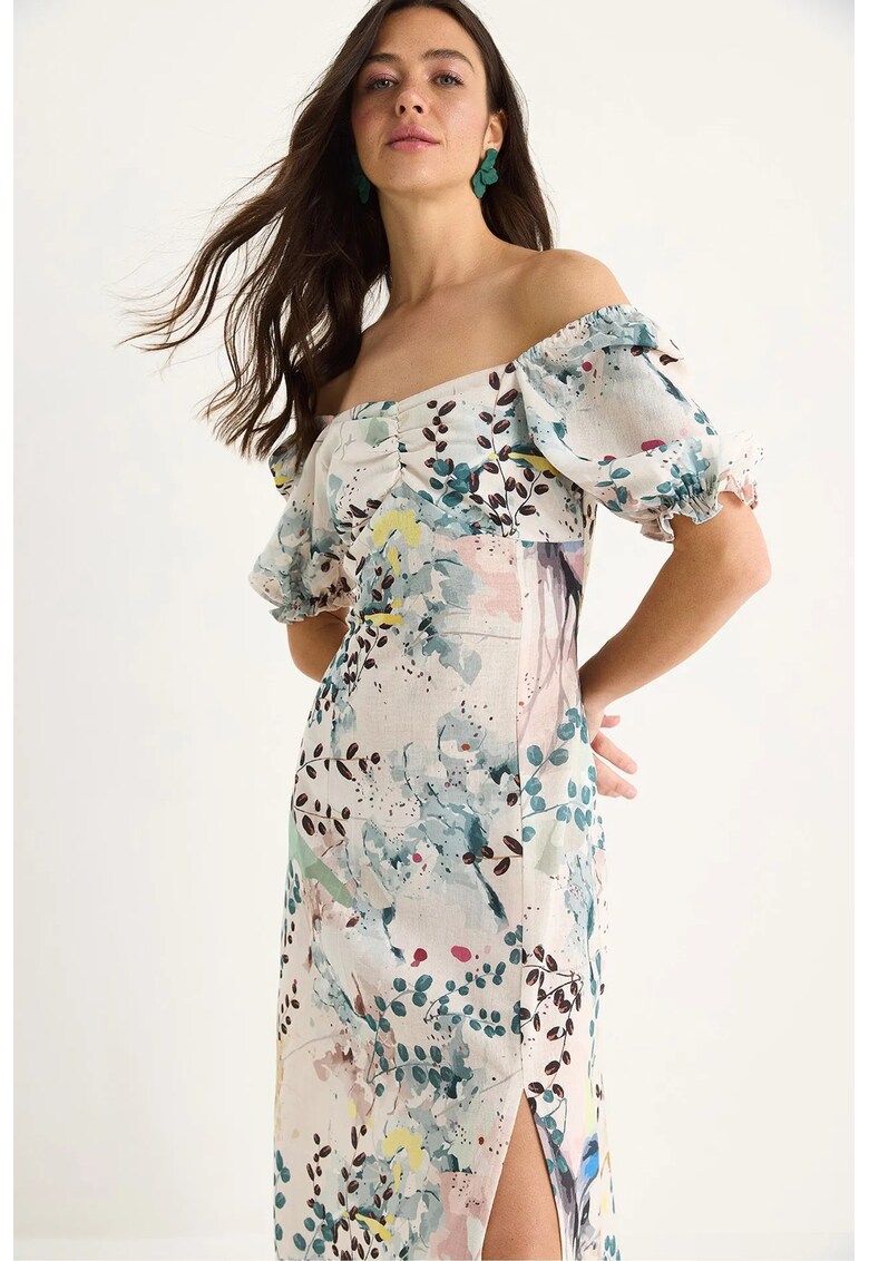 Rochie midi - HiCCUP - imprimeu floral - fara bretele - multicolor - in si viscoza