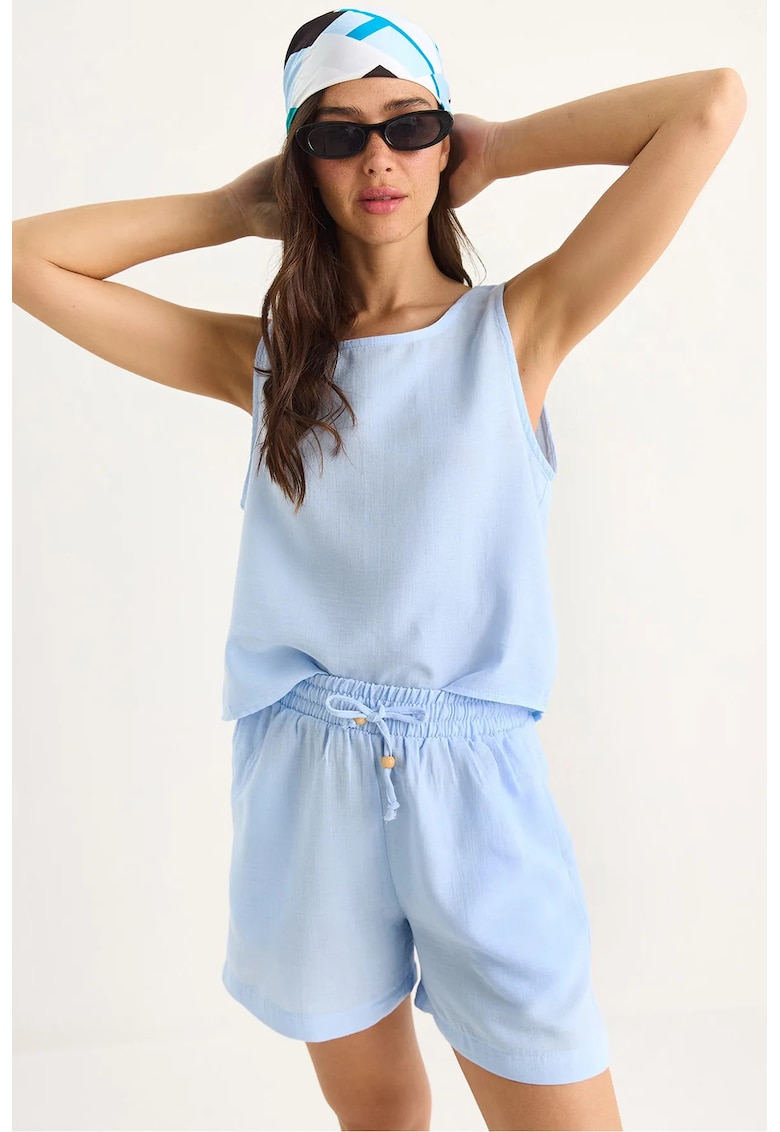 Compleu doua piese - bumbac texturat - guler rotund - albastru