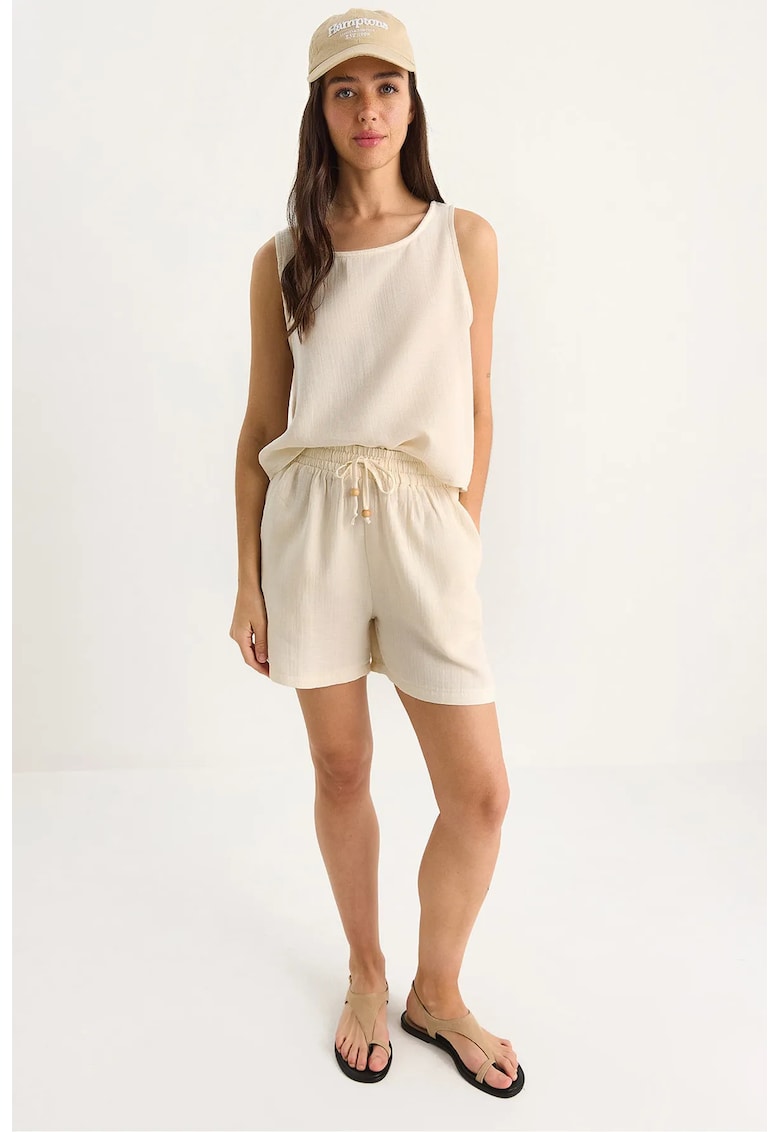 Set de doua piese coordonat - bumbac texturat - guler rotund - bej