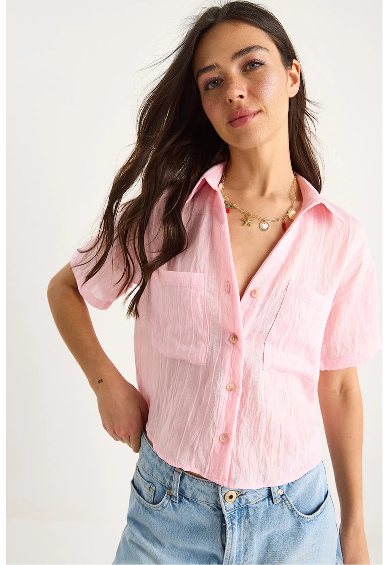 Camasa dama LUCCI - scurta - roz - viscoza-nylon - cu buzunar