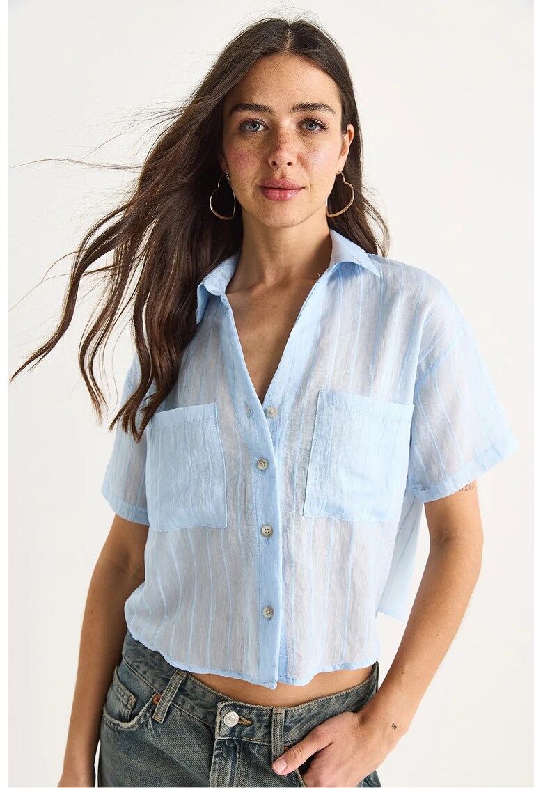 Camasa dama LUCCI - scurta - albastru - viscoza-nylon - cu buzunar