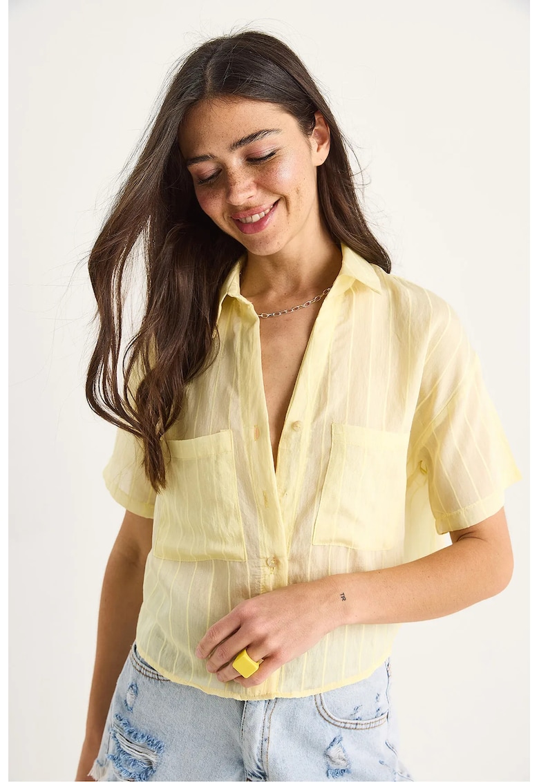 Camasa dama LUCCI - scurta - galben - viscoza-nylon - cu buzunar