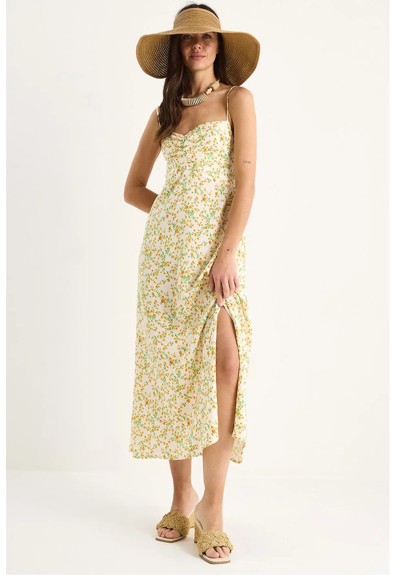 Rochie midi - HiCCUP - fara bretele - imprimeu floral - crapatura - viscoza