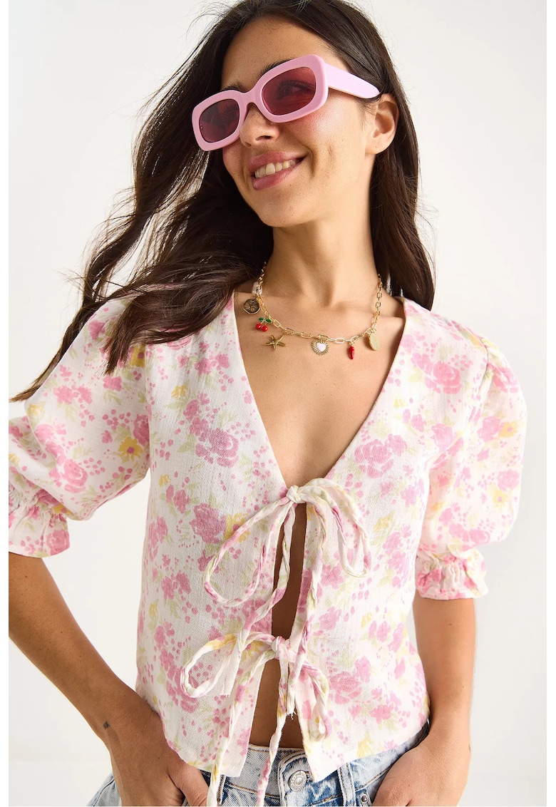 Bluza dama LUCCI - Multicolor - Decolteu in V - Bumbac