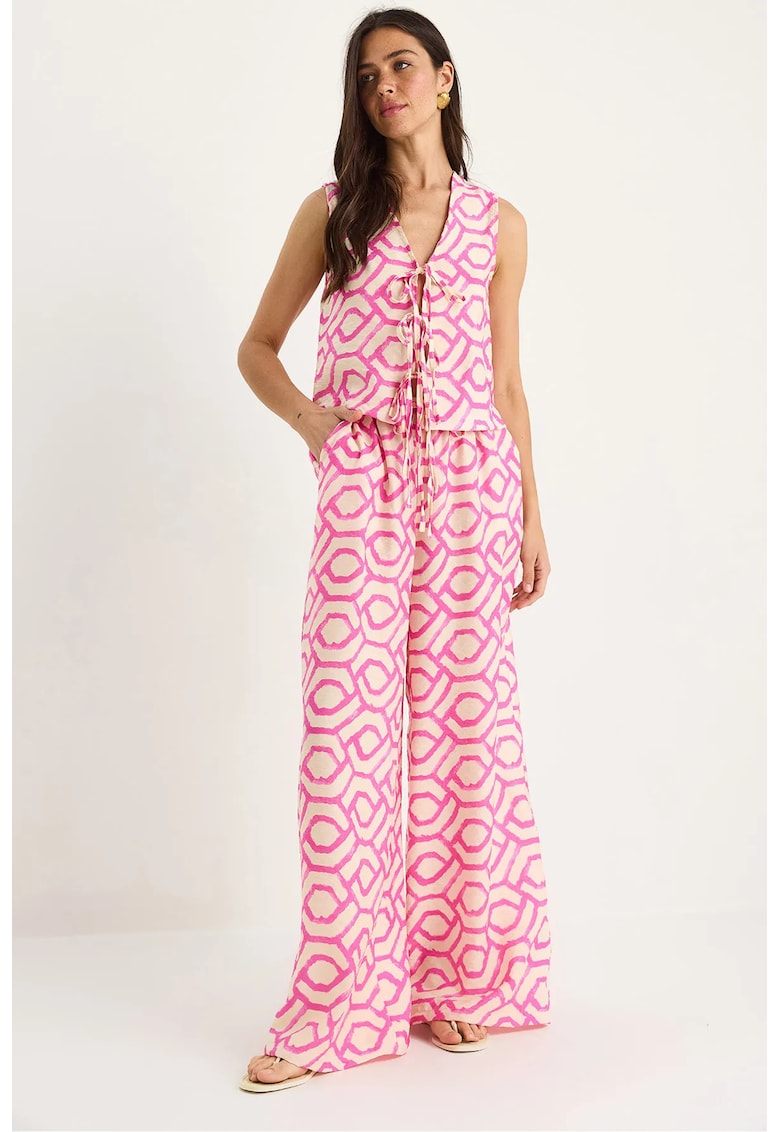 Set doua piese -  tunica lunga cu decolteu in V geometric si pantaloni lati - viscoza-nailon