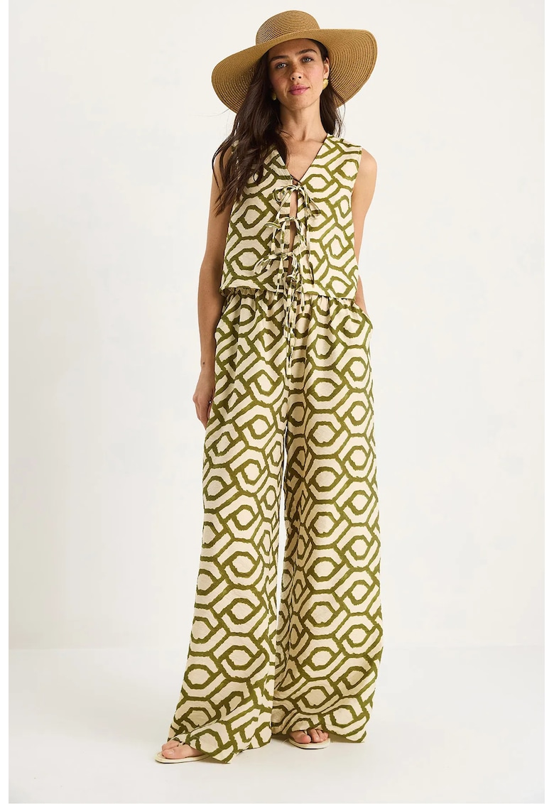 Set doua piese - tunica lunga cu decolteu in V geometric si pantaloni lati - viscoza