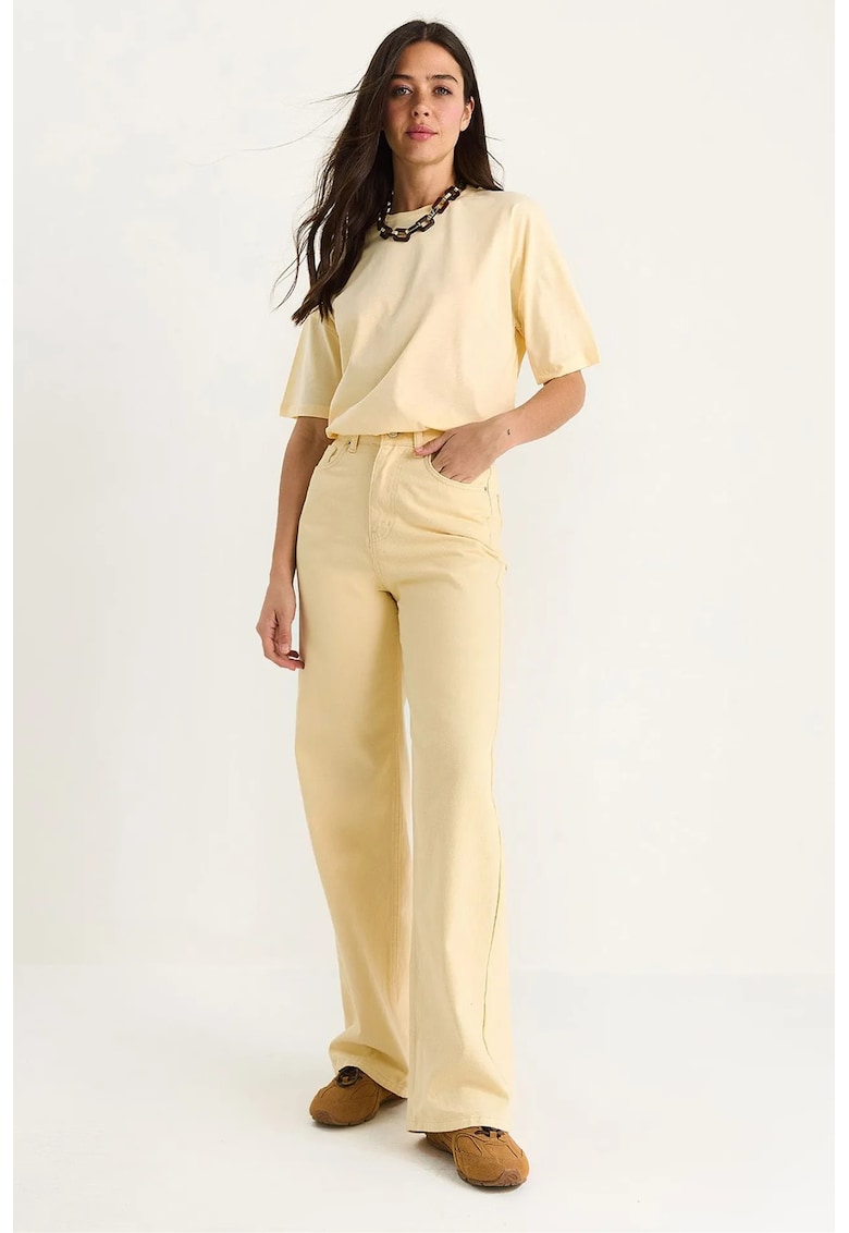 Blugi dama - bumbac/in - talie inalta - croiala larga - galbeni