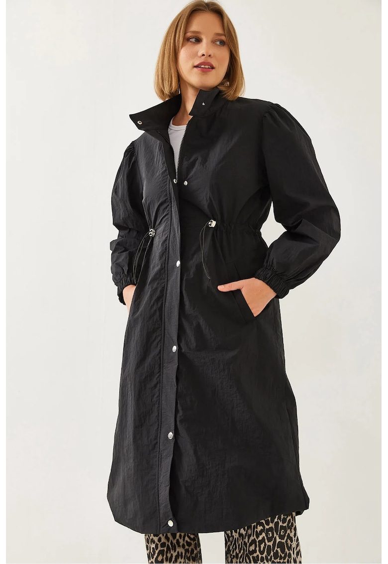 Palton midi  Relaxed Fit - poliamida - cu inchidere cu nasturi - negru