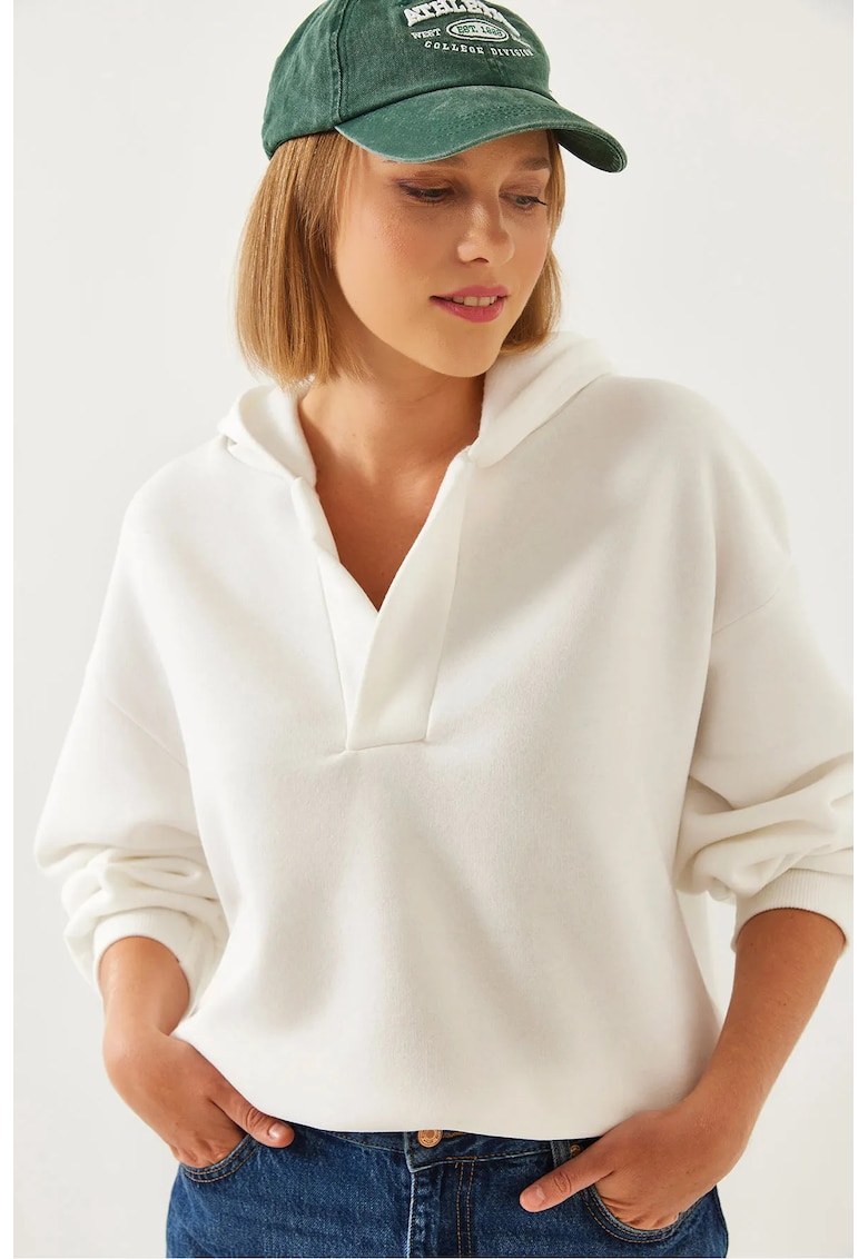 Hanorac dama - cu gluga - alb