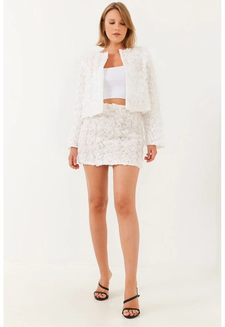 Fusta mini - dantela texturata - alb - bumbac si viscoza