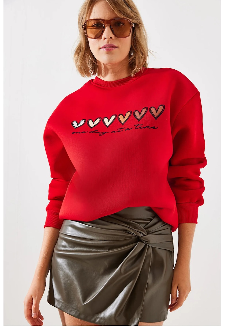 Hanorac dama - cu guler rotund - model cu inima - rosu - bumbac