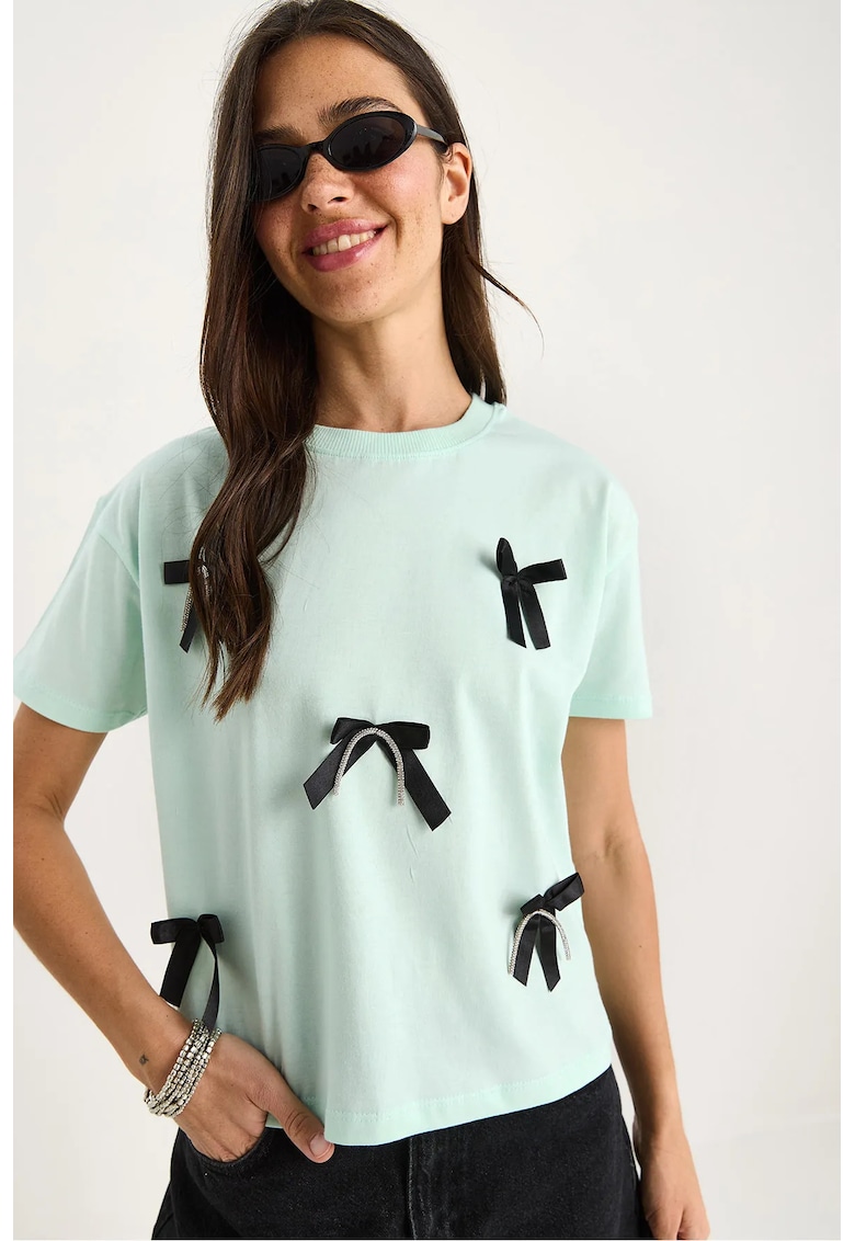 Tricou crop - HiCCUP - cu model - verde - bumbac