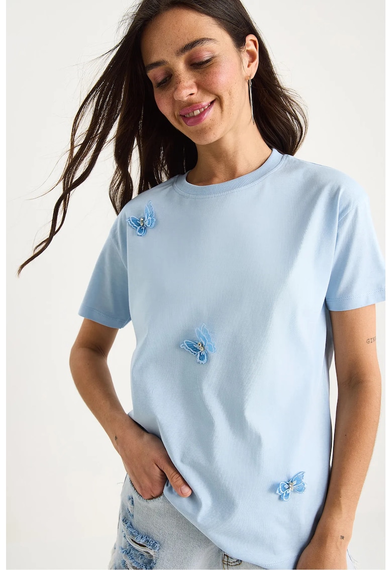 Tricouri dama -  tricou cu maneca scurta - albastru - bumbac