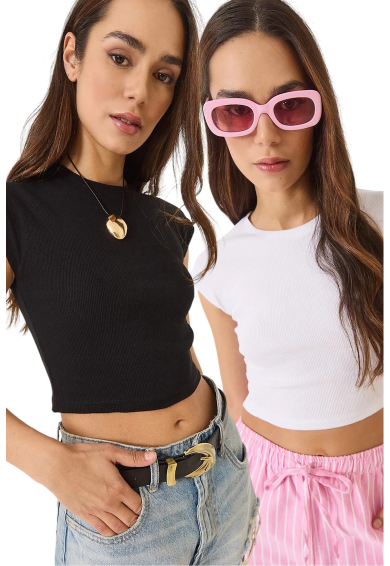 Set 2 tricouri dama - Bumbac - Negru/Alb