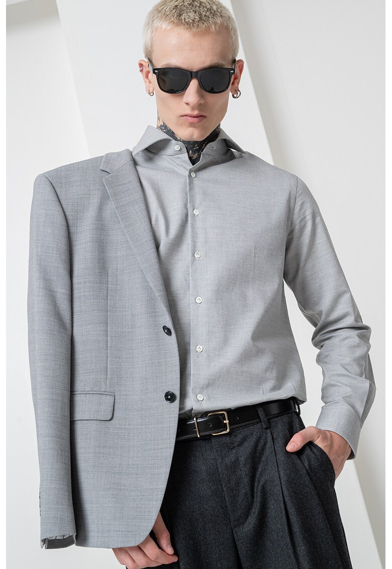 Camasa din bumbac cu maneci lungi - Alb/Gri deschis