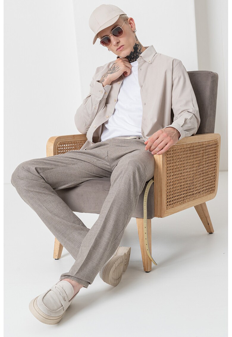 Camasa din bumbac cu guler clasic - Galben murdar