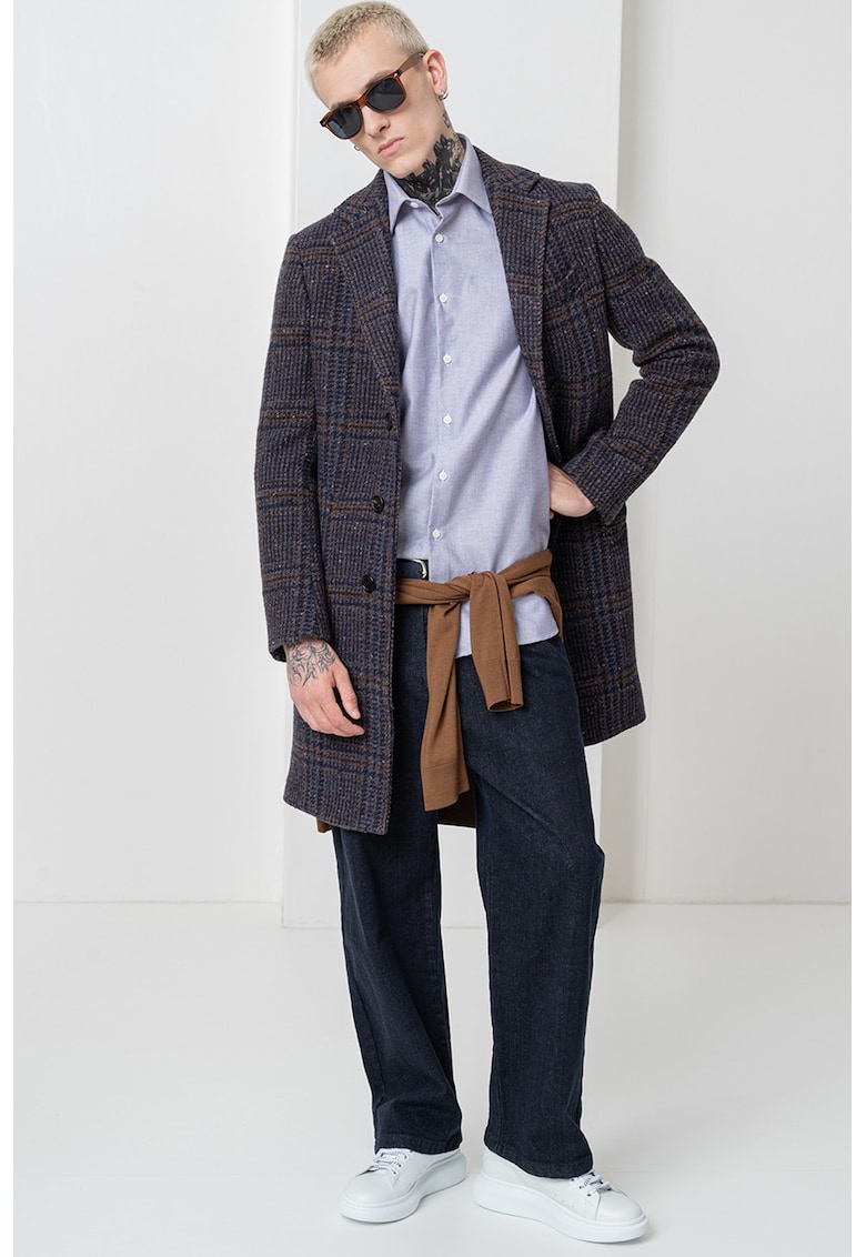 Camasa uni din bumbac - Alb/Violet