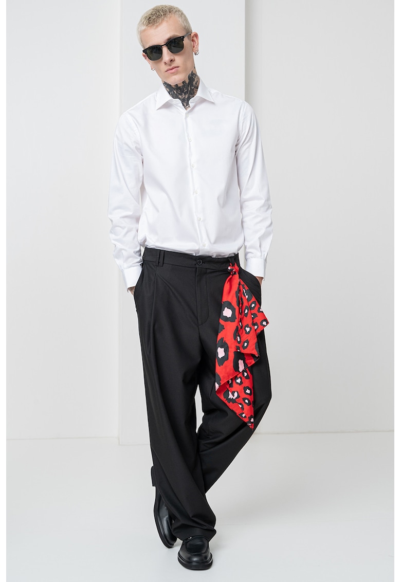 Camasa uni din bumbac cu mansete cu nasturi - Alb optic