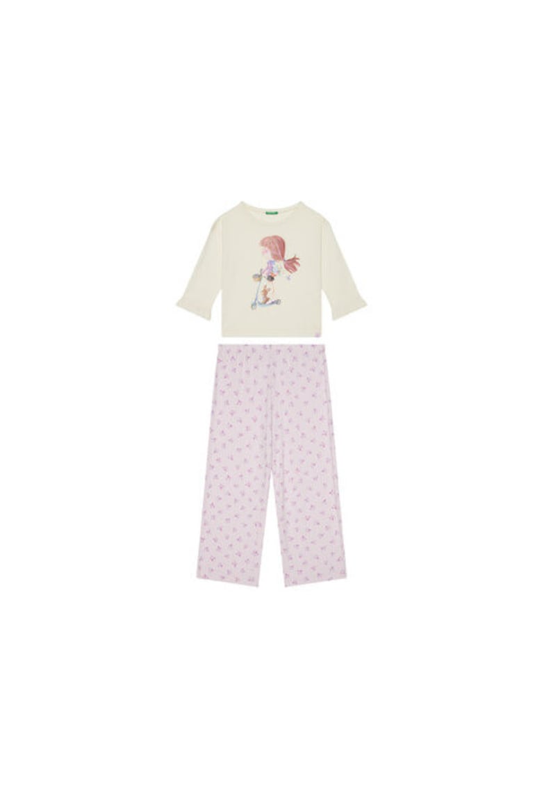 Pijama fete 3Y5E0P08B - Bumbac/Viscoza - Ecru/Roz - Ecru/Roz