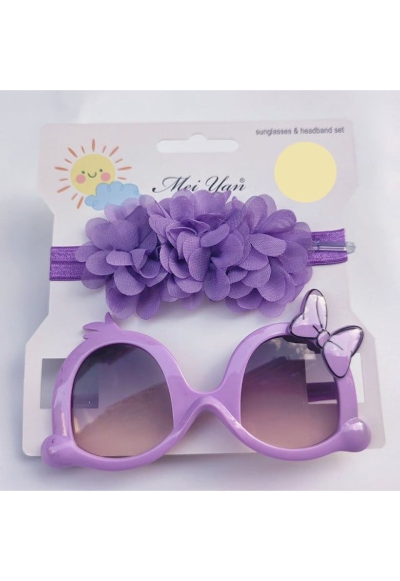 Set bentita si ochelari de soare Model AL 17392 Little Daisy - Fete - 12-18 luni - Mov
