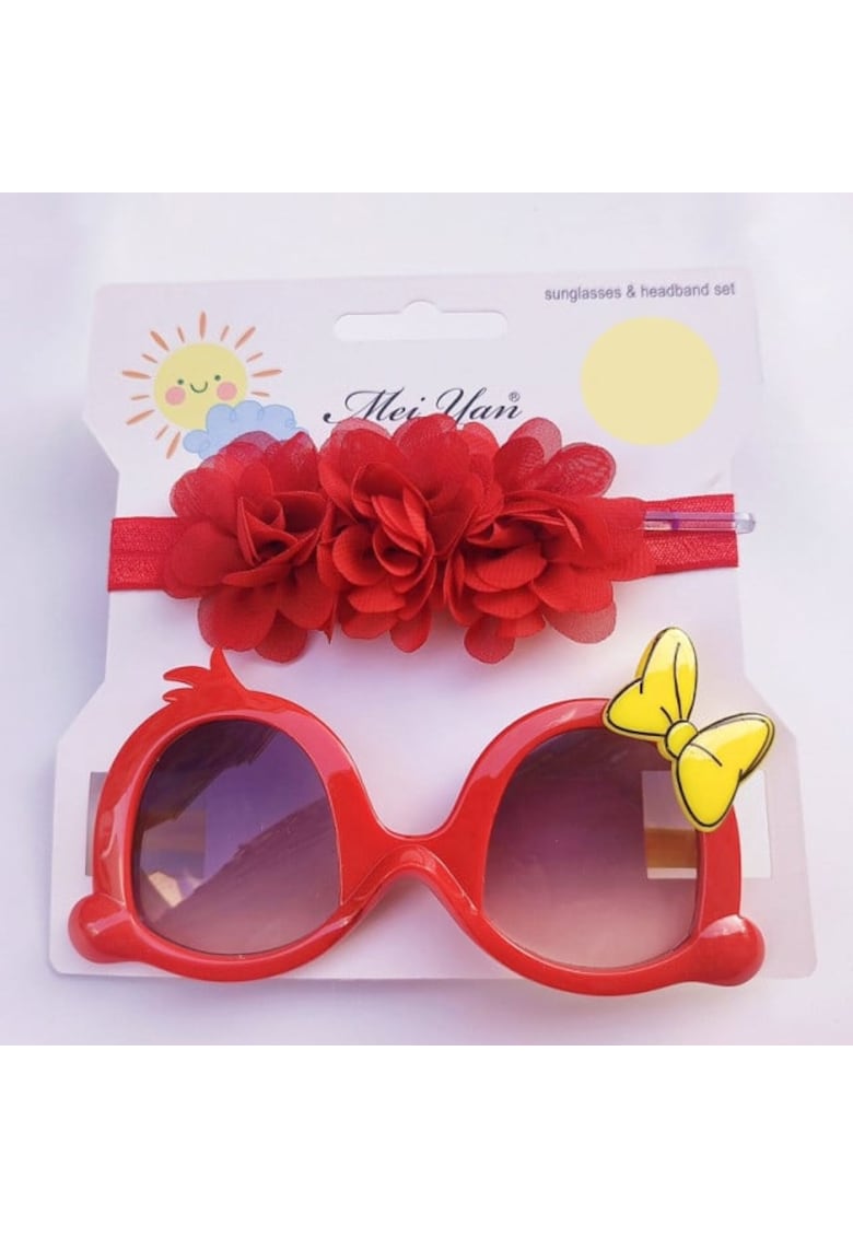 Set bentita si ochelari de soare Model AL 17446 Little Daisy - Fete - Rosu