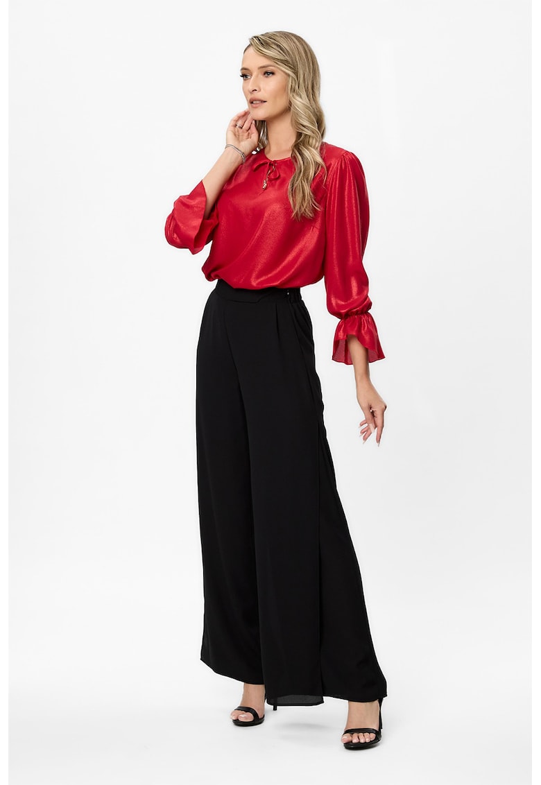 Bluza cu aspect de satin si mansete cu insertii elastice Eros