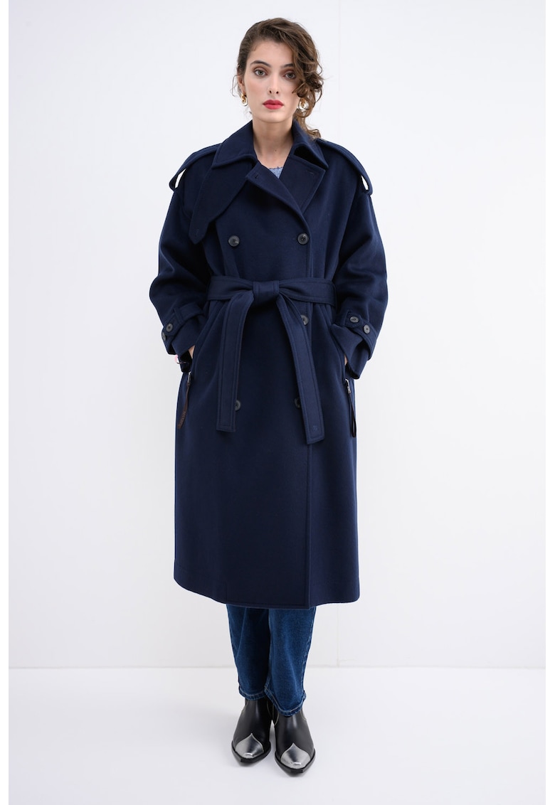 Haina petrecuta de lana - cu doua randuri de nasturi - Bleumarin