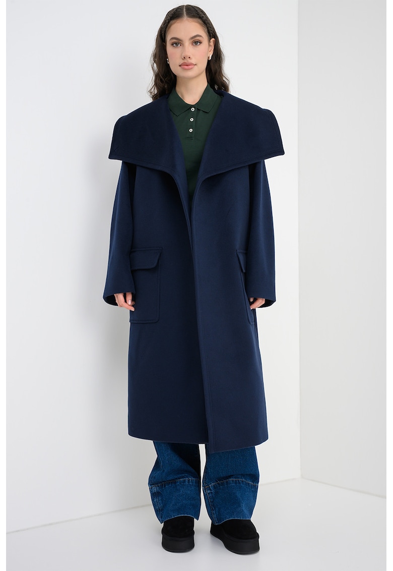 Palton lejer din amestec de lana si casmir cu cordon